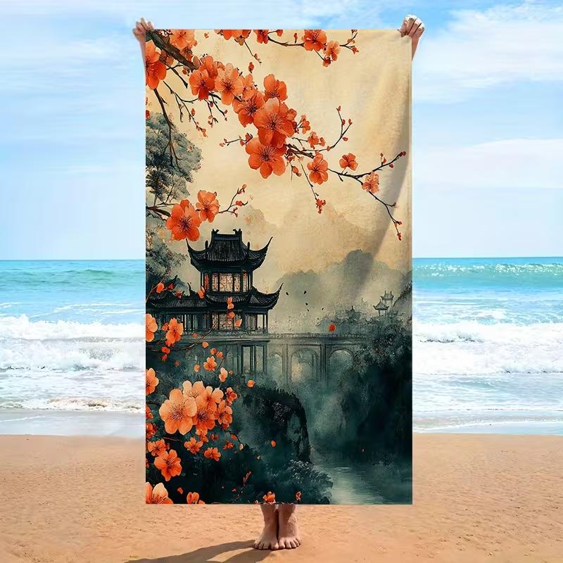 Artistic Japanese Geisha Beach Towel Large Quick-Drying Towel Stunning Red Kimono Geisha Design Absorbent Lightweight Towel