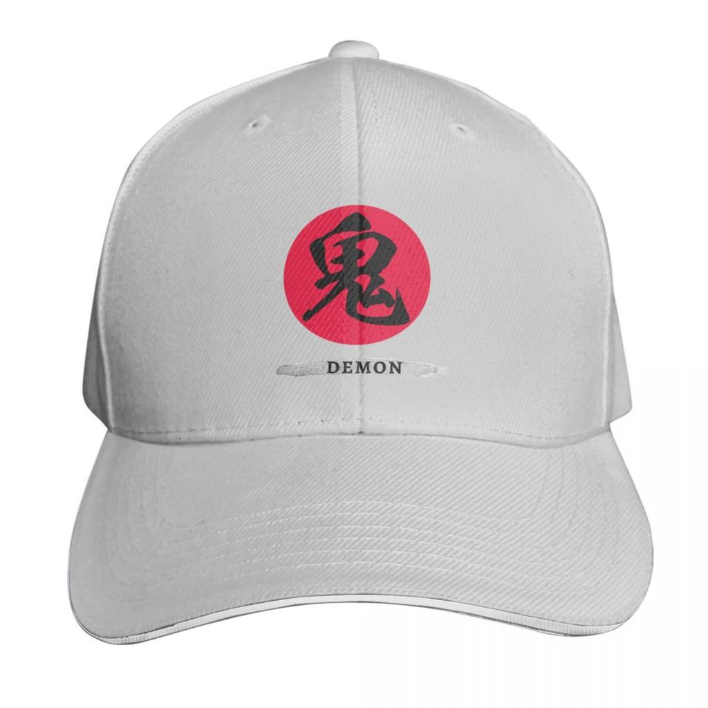 Japanese Calligraphy of Kanji Symbol Oni Demon with English Baseball Cap Brand Unisex cap Icon foam party Hat hard hat Boy Womens