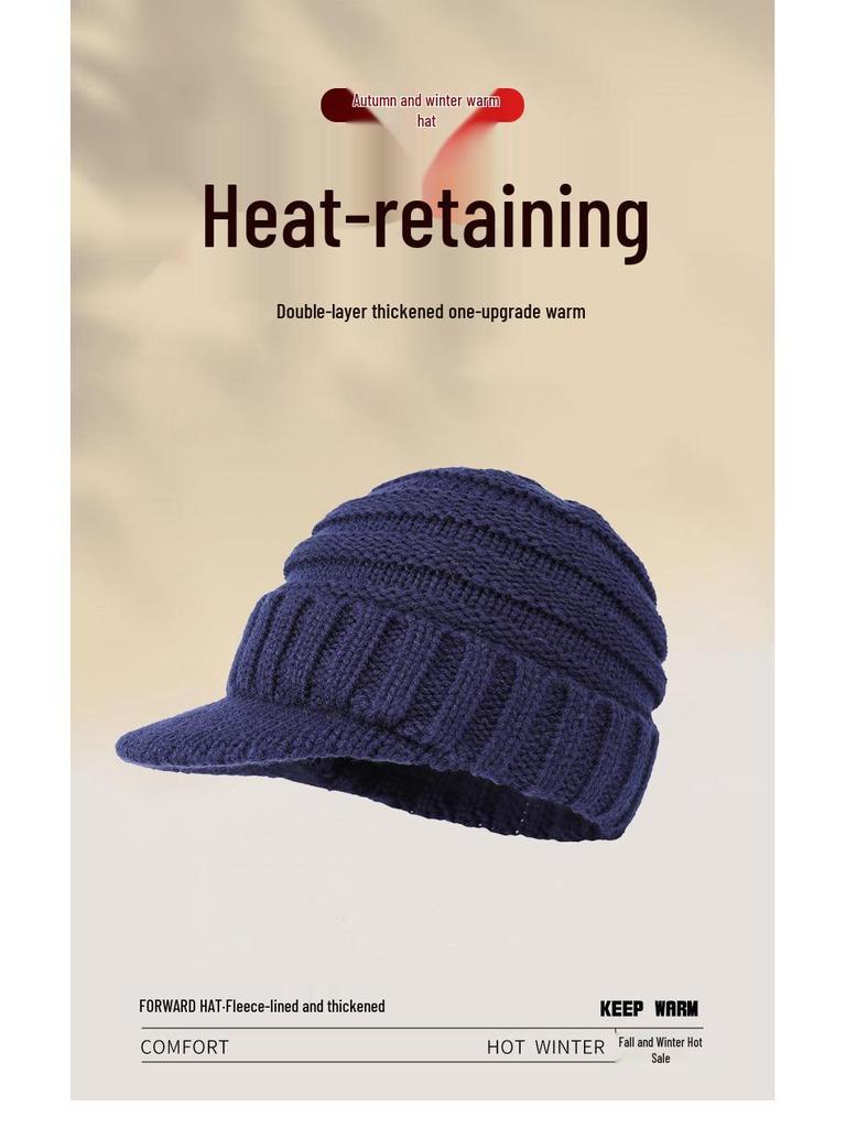 Minimalist Women's Duckbill Knit Hat - Short Brim, Warm Ear Protection for Autumn/Winter Skiing.