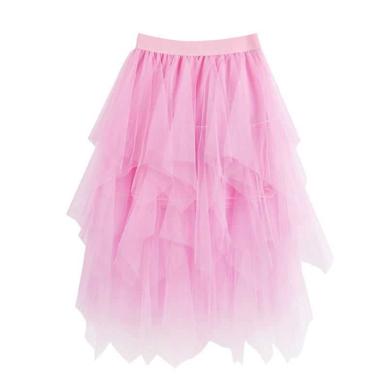 Women's High-Waisted Irregular Mesh Layered Skirt - Mid-Length Slimming Fairy Fluffy Design