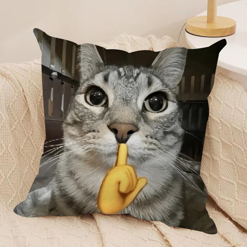 Speechless Cat Funny Cute Cushion Cover Silky Short Plush Invisible Zipper Dustproof Sofa Pillow Case For Home Decor