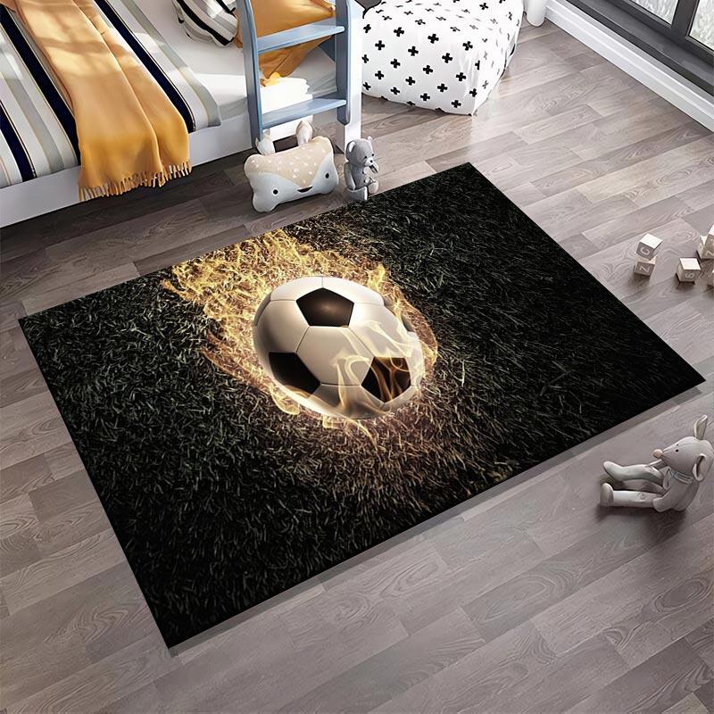 Fiery Soccer Ball Rug with Black Grass Background, Modern Design Suitable for Use As an Anti-slip for Living Room Bedroom Sofas