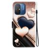 Handmade PU Leather Flip Case for Redmi 12C/Redmi 11A Anti-Slip Shockproof Cover with Wrist Strap & Heart/Rose Cat Designs