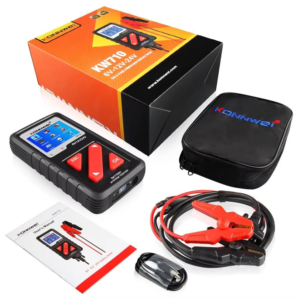 KONNWEI KW710 Motorcycle Car Truck Battery Tester 6V 12V 24V Battery Analyzer 2000 CCA Charging Cranking Voltage Test Tools KONNWEI KW710