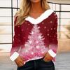 Women's Casual Christmas Print Long Sleeve Top with Plush Collar for Winter