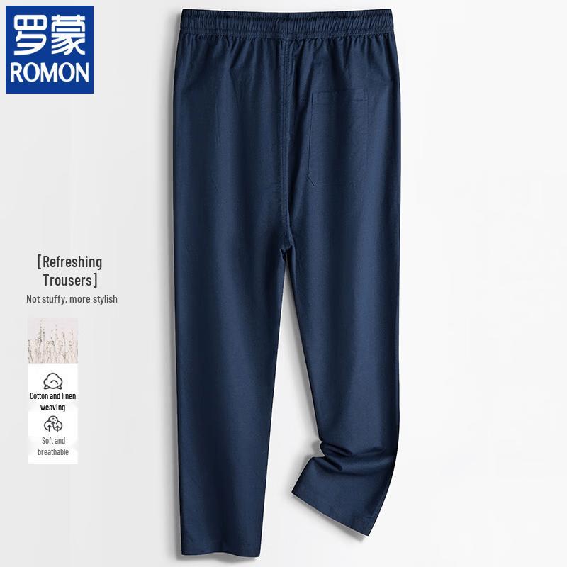 ROMON Men s Cotton Linen Blend Straight Casual Pants XL
