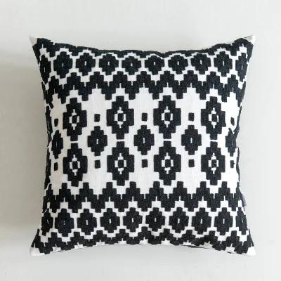Home Decorative Embroidered Cushion Cover Black White Canvas Cotton Square Embroidery Pillow Cover 45X45Cm For Sofa Bed Chair