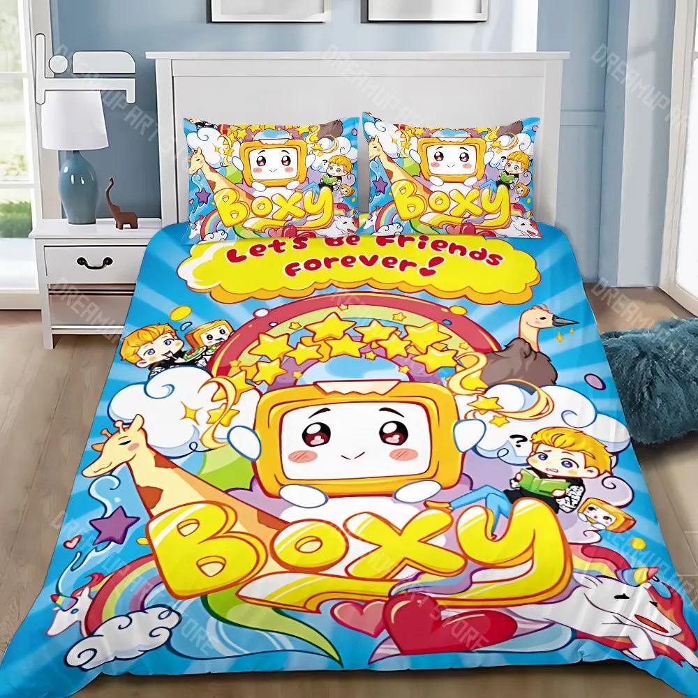 Housse de couette taie d'oreiller parure de lit dessin animé mignon Lanky-Box Boxy Foxy Décoration chambre adulte garçon fille Cadeau enfant EU Single 135x200cm