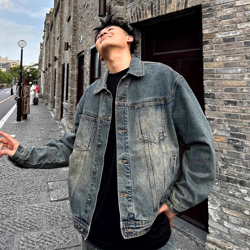 Men's Winter Lambswool Denim Jacket - Trendy American Style, Thickened with Velvet for Warmth, Hong Kong Inspired Fashion.