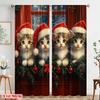 2pcs,2D Plane Printing Print Curtains Four Kittens Christmas Door Versatile Polyester Fabric (without Rod) Outdoor Decorations