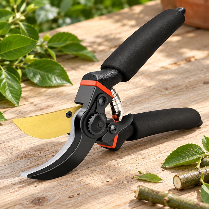 Professional Bypass Pruning Shears Titanium Coated Sharp Blade Soft Non-slip Foam Handle with Spring Loaded Design Ideal for Cutting Tree Branches