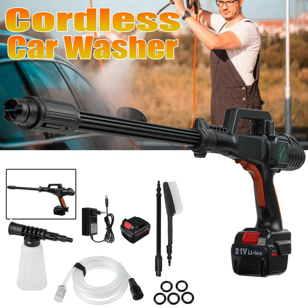 300W Cordless Car Washer Machine Kit Portable High Pressure Lithium Battery Wash Water Gun with Foam Generator Nozzle Water Pump 34.5*22.5*7.5cm