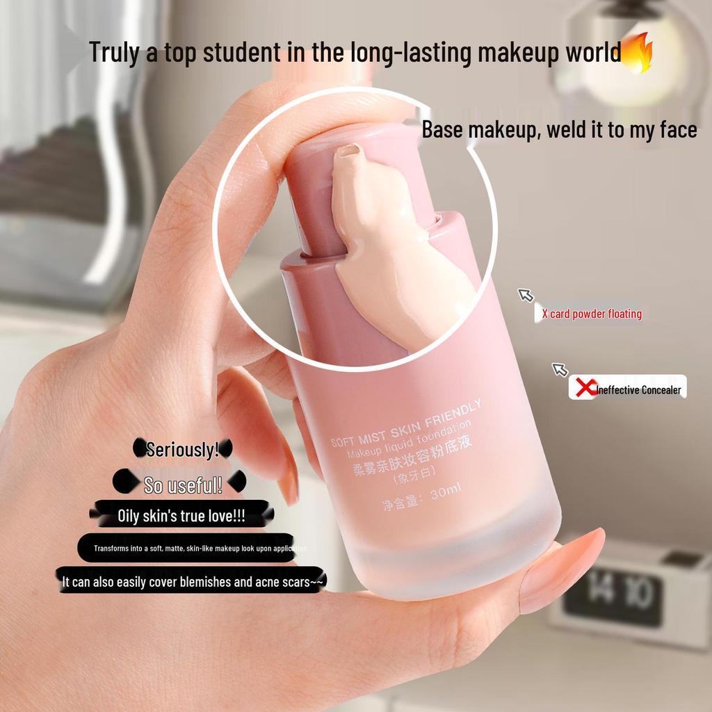 Soft Mist Foundation: Primer, BB Cream, Concealer - Waterproof, Long-lasting, Lightweight, Brightens Skin Tone