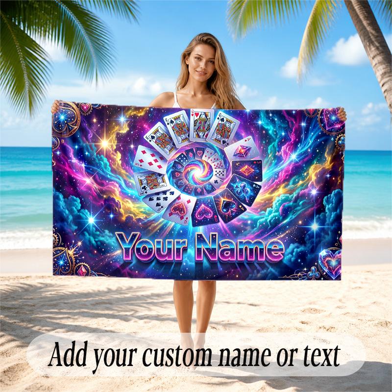 Astronaut Space Theme Quick Dry Beach Towel Custom Name Text Print Large Sand Resistant Towel Beach Vacation