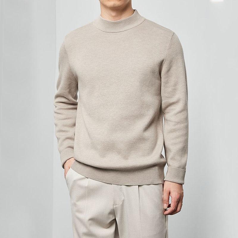 Korean Fashion Men Clothing New Autumn Winter Sweaters Solid Mock Neck Trend Versatile Casual Long Sleeve Pullovers Knitted Tops