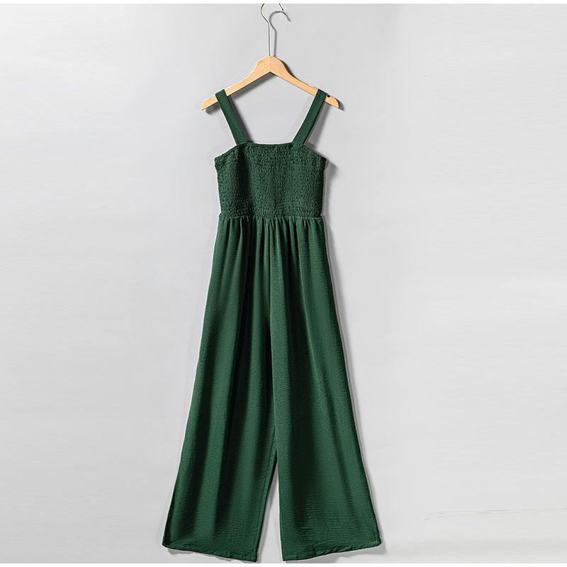 Summer and Autumn Pure Color Women Sexy Suspenders Sleeveless Jumpsuit Wide Leg Pants Office Work Ladies Romper