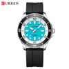 CURREN Men's Fashion Quartz Watch Outdoor Large Dial Luminous Waterproof Silicone Strap Sport Wristwatch