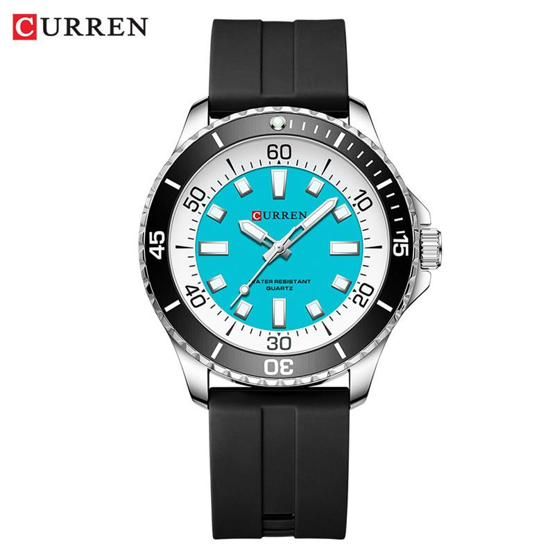 CURREN Men's Fashion Quartz Watch Outdoor Large Dial Luminous Waterproof Silicone Strap Sport Wristwatch