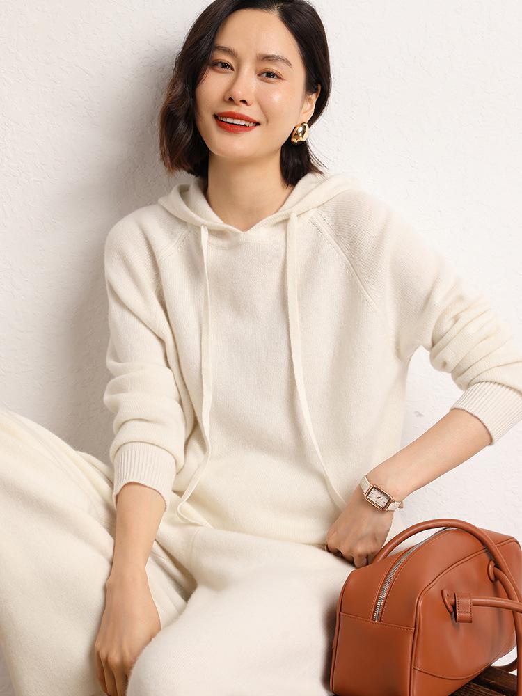 Women's Hooded Cashmere Sweater: 2026 Winter Solid Color Versatile Slimming Pullover