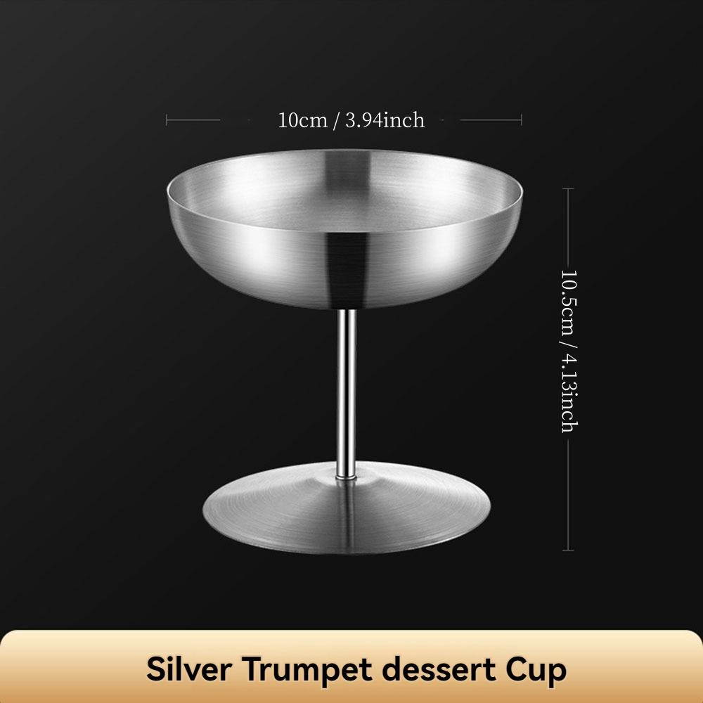 

Elegant stainless steel dessert bowl with cherries and cream - suitable for pudding, mousse, fruit salad . Durable kitchenware срібний