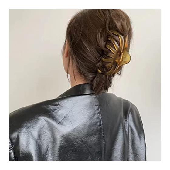 Large Hair Claw Clips for Women - Strong Hold, Non-Slip, Korean Fashion Style, 2-Pack, Elegant Tortoiseshell & Black/Brown, Durable Plastic, Perfect