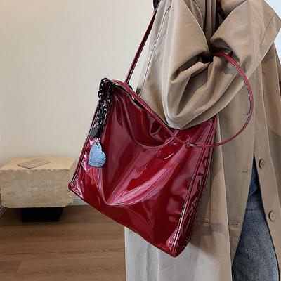 Red Patent Leather Large Capacity Tote Bag Classic Texture Shoulder Underarm Bag Lady  Fall Winter New Fashion Commuter Pack