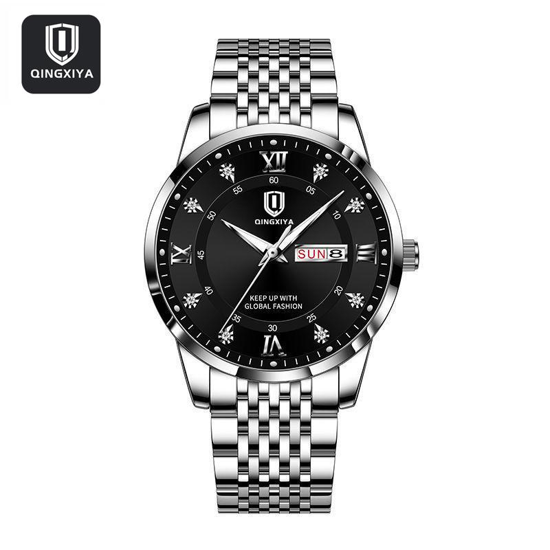 QINGXIYA Herren Business Casual Edelstahl Männer Quarz Armbanduhren Männlich Uhr Wasserdichte Uhr Mann Mode Relogio Masculino