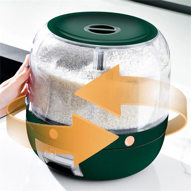 Household Grains Storage Container with 6 Unit Convenient Dry Cereal Organizers Bucket Sealed Rotating Rice Dispenser