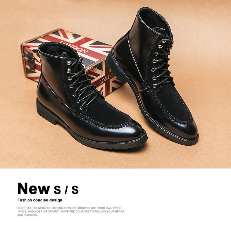 Plus Size Men's High-Top Lace-Up Patchwork Casual Leather Work Boots