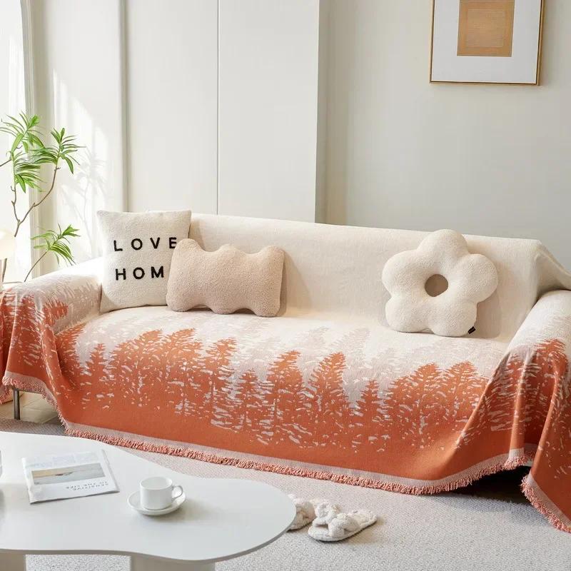 Forest Tree Chenille Sofa Throw Blanket Anti-slip Sofa Slipcover Four Season Universal Couch Blankets Towel for Living Room Home