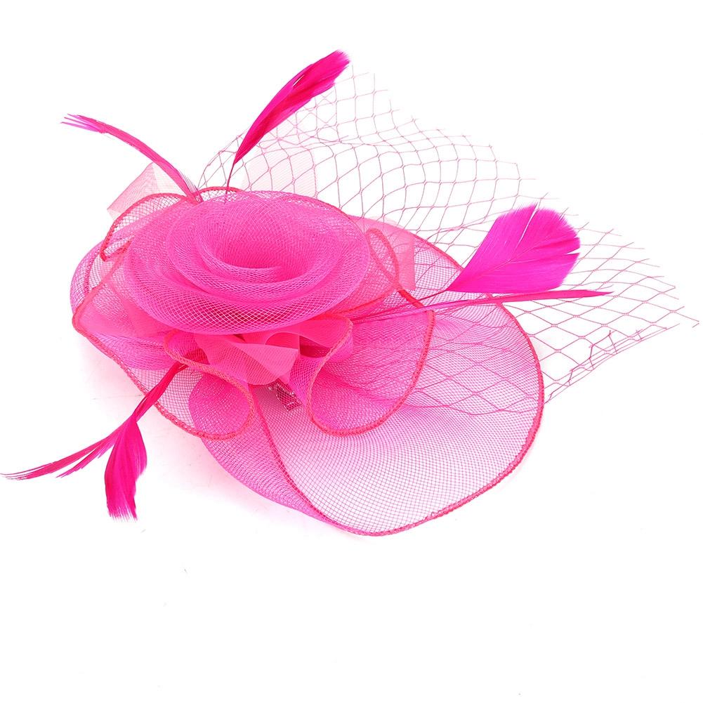 Ladies Gauze Hat Bridal Wedding Birdcage Fascinator Hair Accessory (Red)