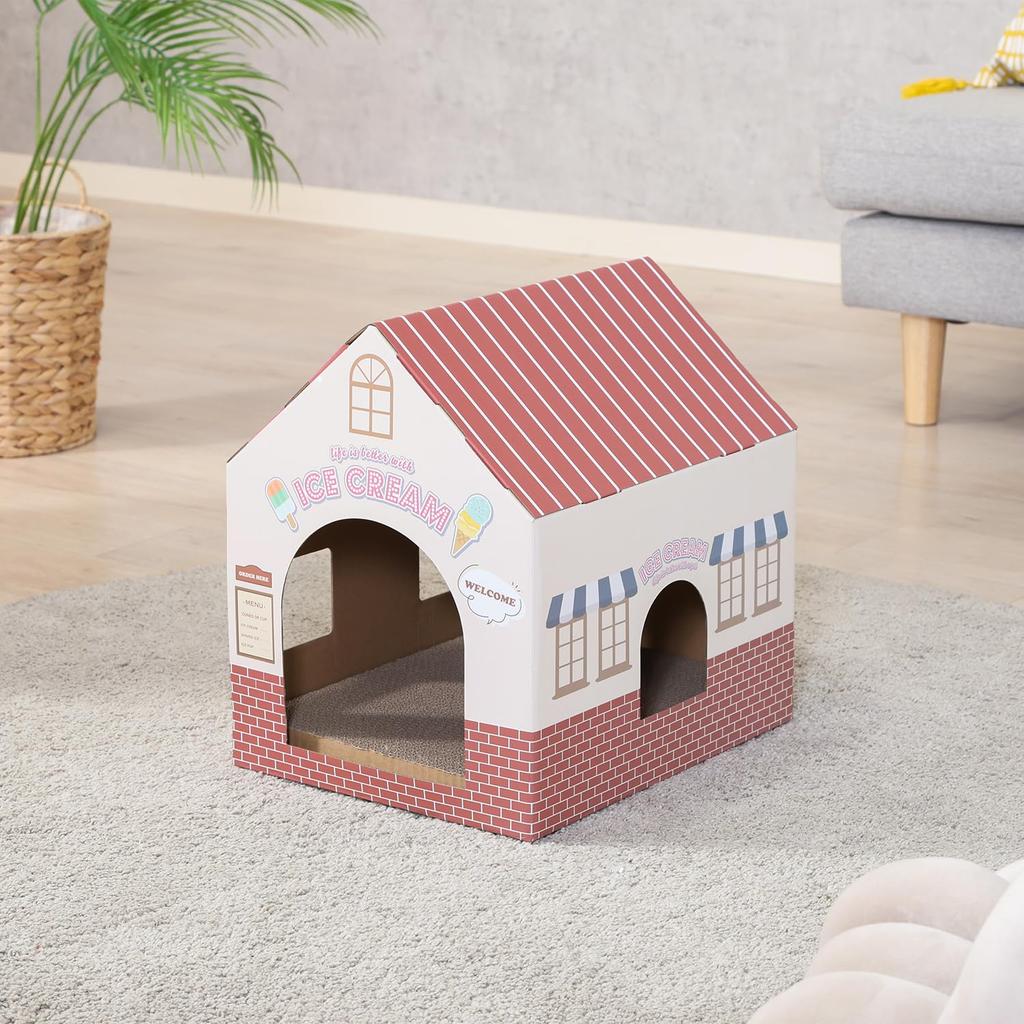 Fuji Boeki Cute Cat Scratching Post, Cardboard House, 37cm Wide X 30cm Deep X 38cm High, Weight Capacity, Product Number 49194