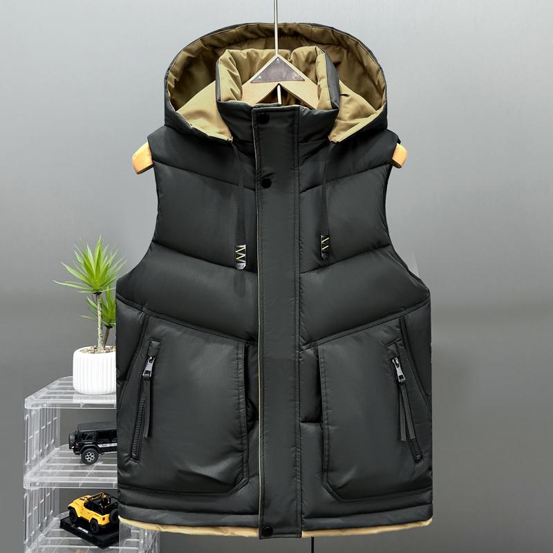 Plus Size L-5XL Fashion Winter Men's Sleeveless Jackets Hooded Thick Outerwears Man Warm Vest
