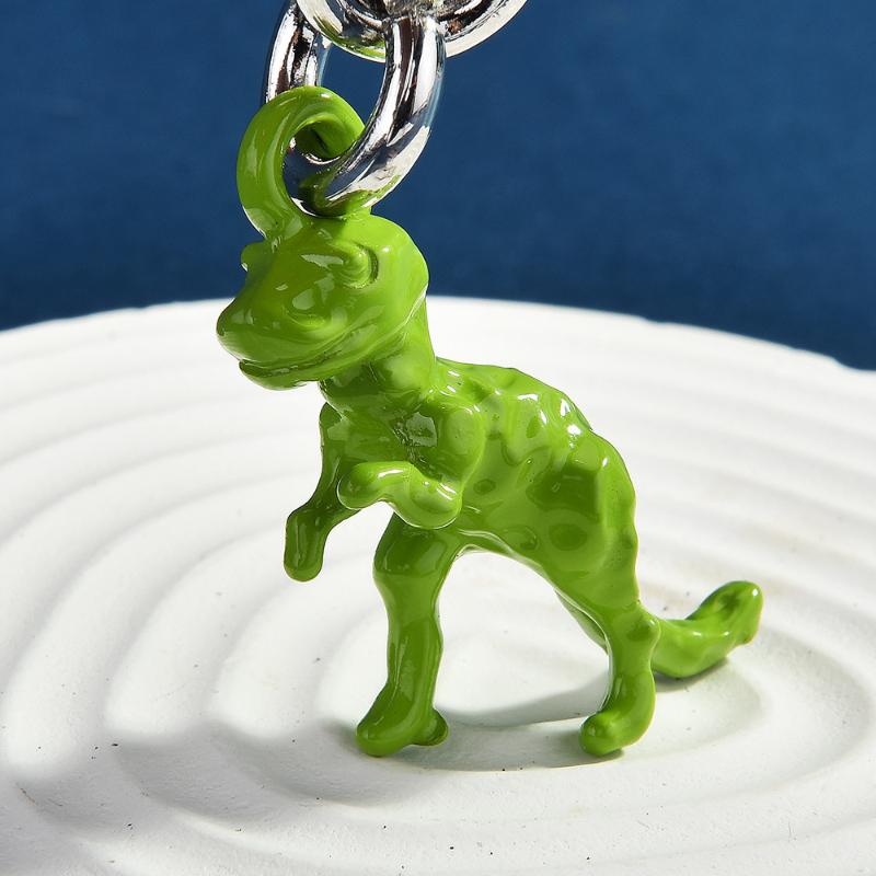 3D Stereoscopic Green Dinosaur Metal Keychain, Small Dinosaur-Shaped Keychain Pendant