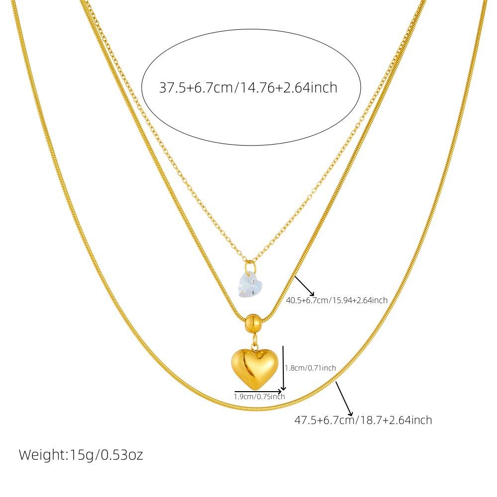 Stainless Steel Double Layer Heart Necklace Snake Chain Crystal Pendant Hypoallergenic Y2K Jewelry