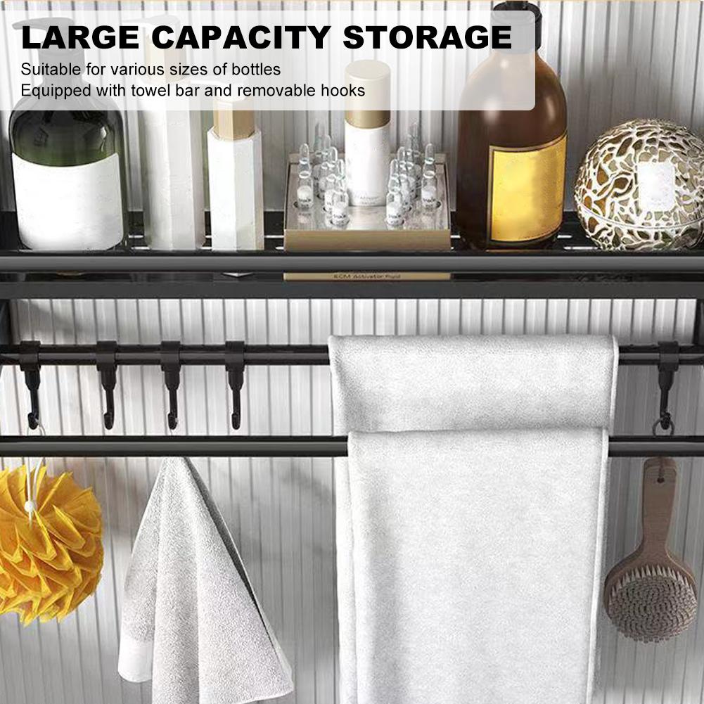 Bathroom Storage Rack Wall-mounted Stainless Steel Towel Rack for Toilet Bathroom Kitchen ing Accessories Single Layer Black 60cm