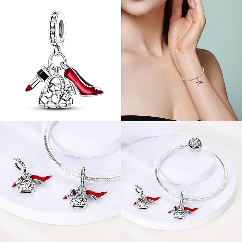 100% Copper Lipstick High Heels Bag Charms Fit Original Bracelet Jewelry Making For Women Gift