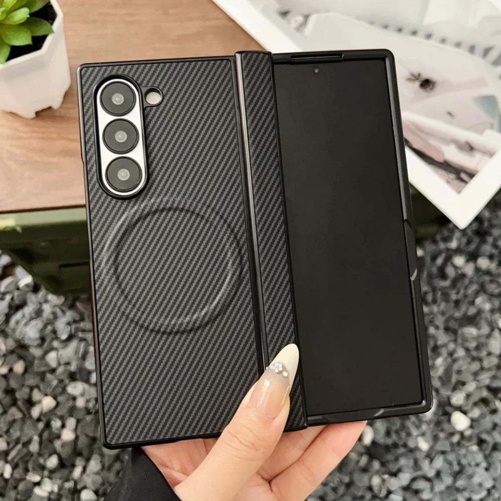 Luxury Carbon Fiber Magnetic Hinge Phone Case For Samsung ZFold 8 7 6 5 4 Z Fold8Ultra for Magsafe Soft Silicone Bumper Cover