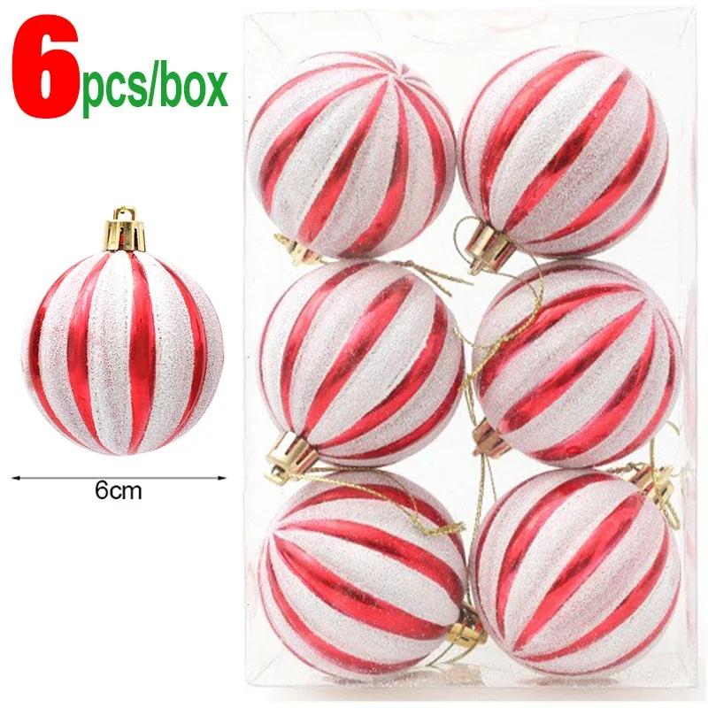 24/6PCS Christmas Balls Electroplating Color Painting Xmas Round Ball Xmas Tree Hanging Pendants Ornaments New Year Party Decor