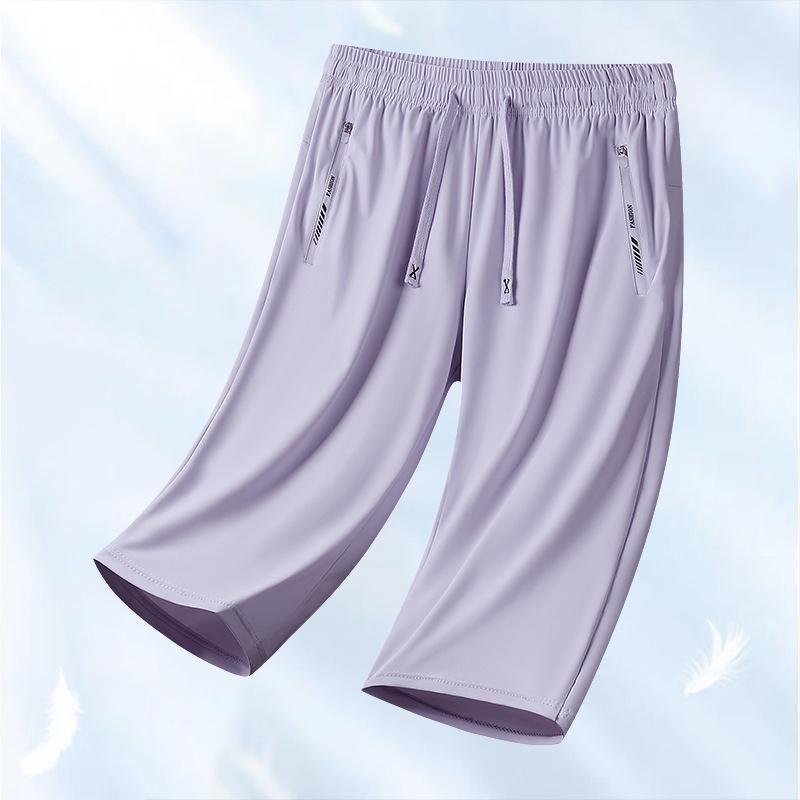 Men's Quick-Dry Ice Silk 7-Point Summer Sports Pants - Loose, Lightweight, Plus Size Running Pants