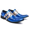Couple Blue Enchantress Chelsea Boots Pointed Large Size High Heel Men's Leather Shoes Metal Spike Loafers