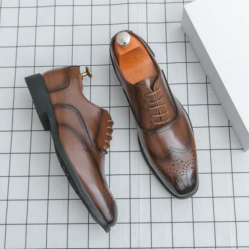 

Men Brogue Carved Wedding Breathable Leather Casual Comfortable Rubber Sole for Groom Brown for Adult Men 38