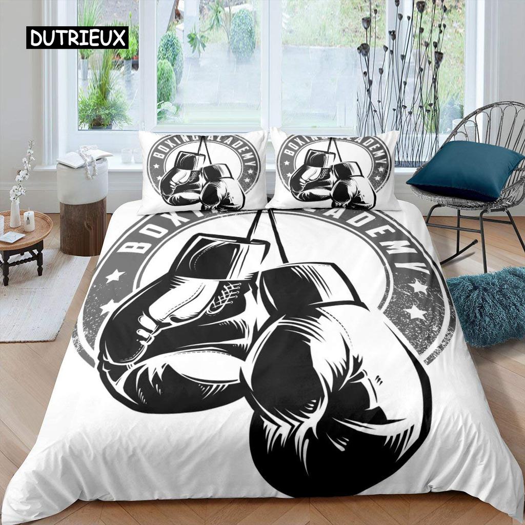 Boxing Duvet Cover Set Sports Games Theme Twin Bedding Set Microfiber Boxing Gloves Athlete Silhouette Queen King Quilt Cover