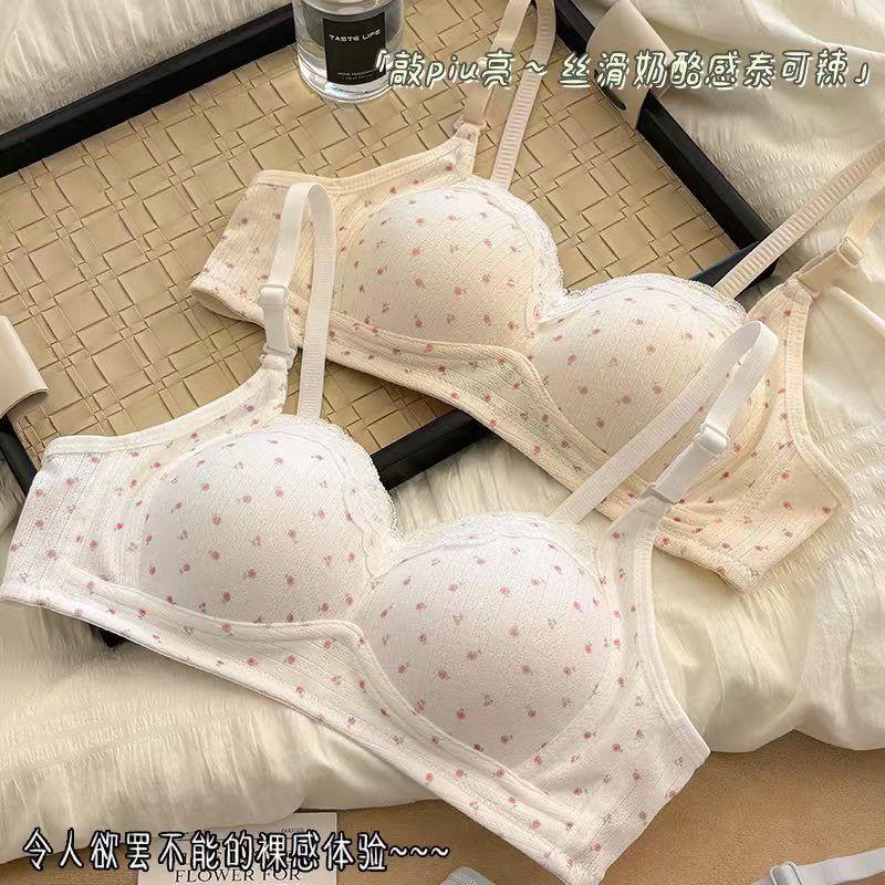 Japanese Style Cute Bra Set Small Bust Push Up Round Shape Non-wired Adjustable Fixed Cup