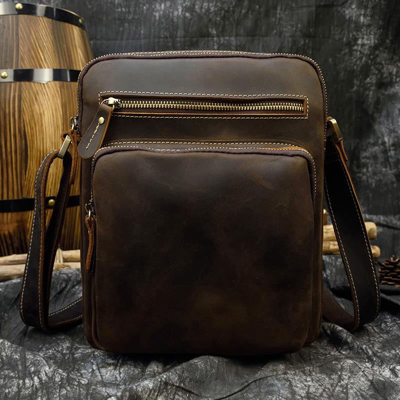 

Casual Leather Shoulder Bag Of men male cowhide crossbody bags mens messenger bag daily outdoor men bag handbag 22cm темно-коричневого кольору