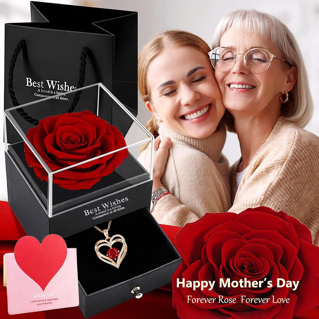 Luxuriöse Halsketten mit Anhänger aus rotem Zirkon mit Geschenkbox in Rosenform für Freundin, Frauen, Ich liebe dich-Geschenke, Trendiger Hochzeitsschmuck