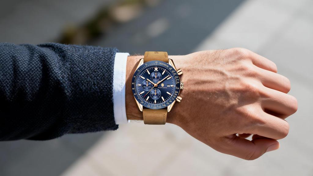 BY BENYAR Watch Chronograph Analog Watch 50M Water Resistant Business Simple Stylish Popular Formal Leather Strap Quartz Watch Gift for Men Brown