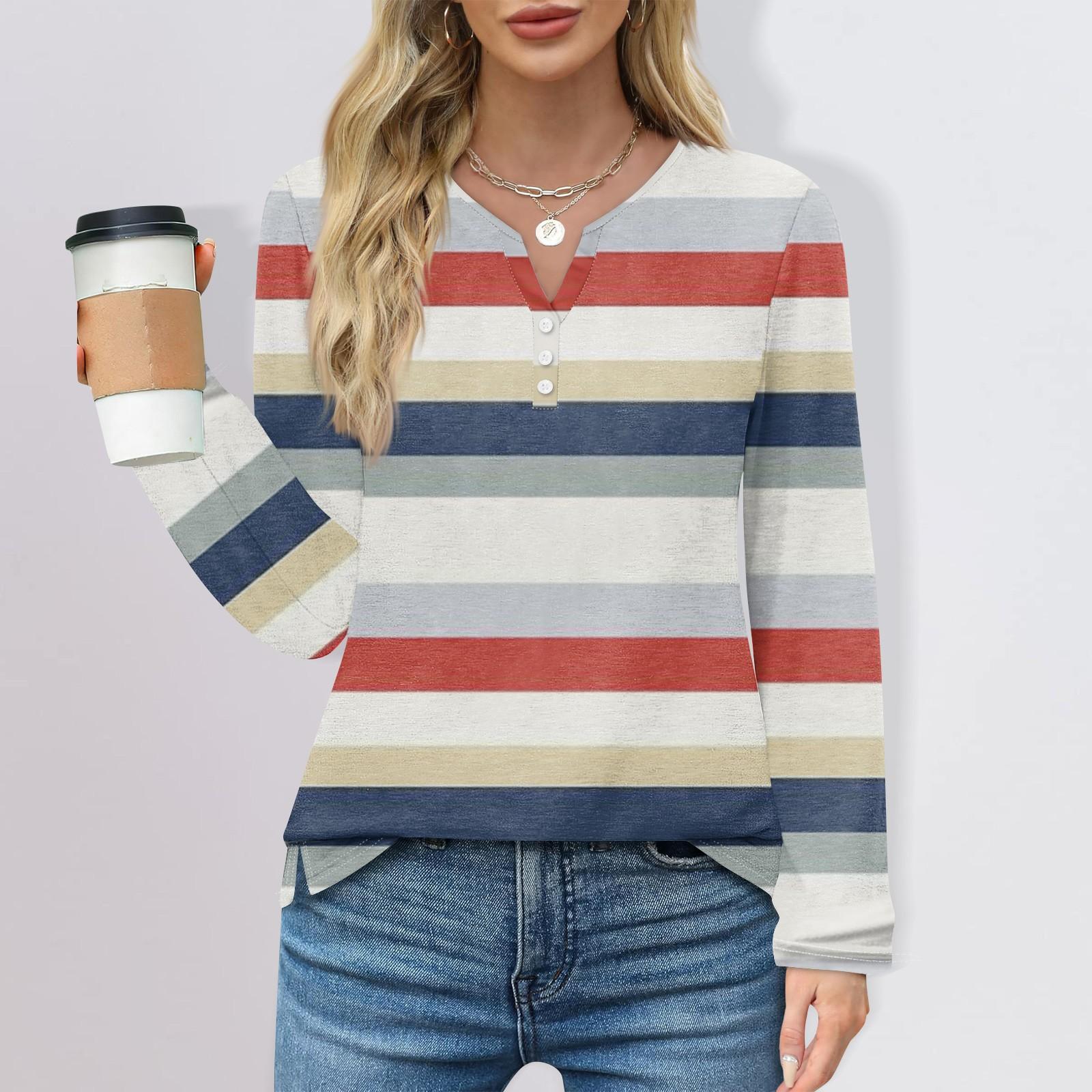 

Женская мода повседневный топ с разрезом по низу и принтом в полоску и круглым вырезом с длинными рукавами XL арбуз красный