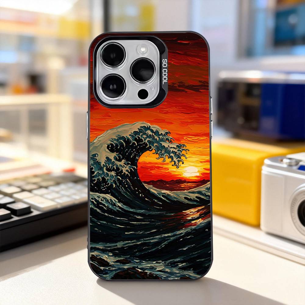 Ukiyo-e Art Ocean Waves Phone Case For iPhone 17,16,15,14,13,12,11,Pro,XS,Max,Plus,Mini,SE4,E IMD Matte Black