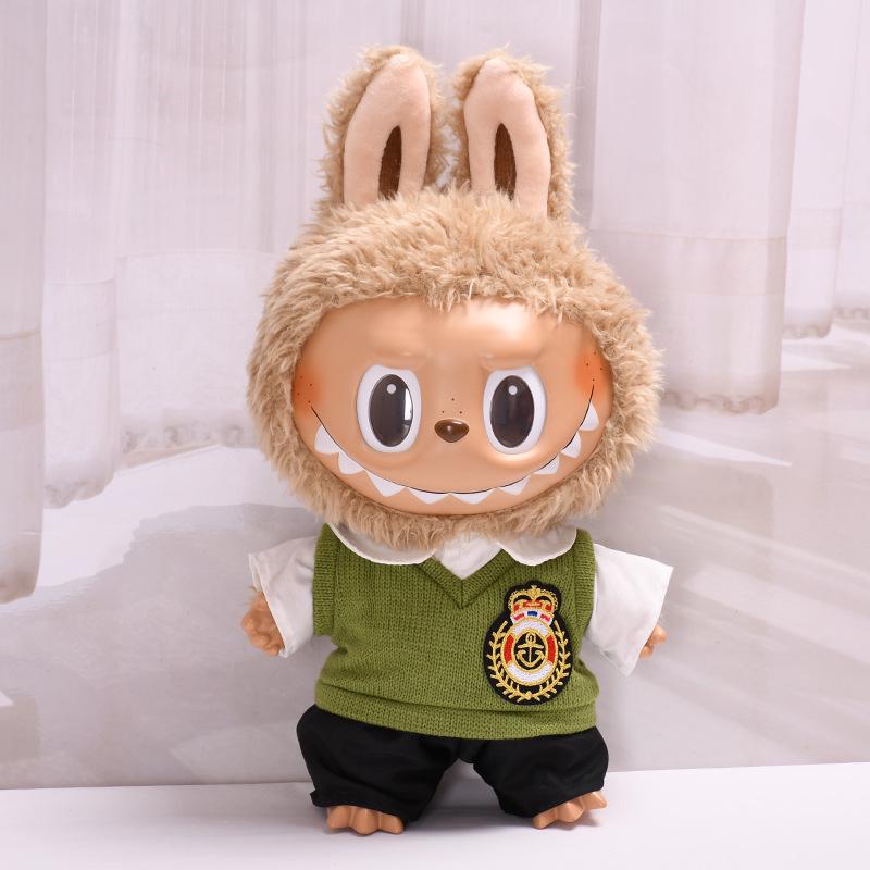 38cm Labubu Plush Doll Casual Outfit Set with Hat (Clothes Only)